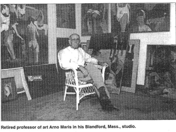 Newspaper photo of retired Professor of Art Arno Maris in his Blandford, Mass., Studio
